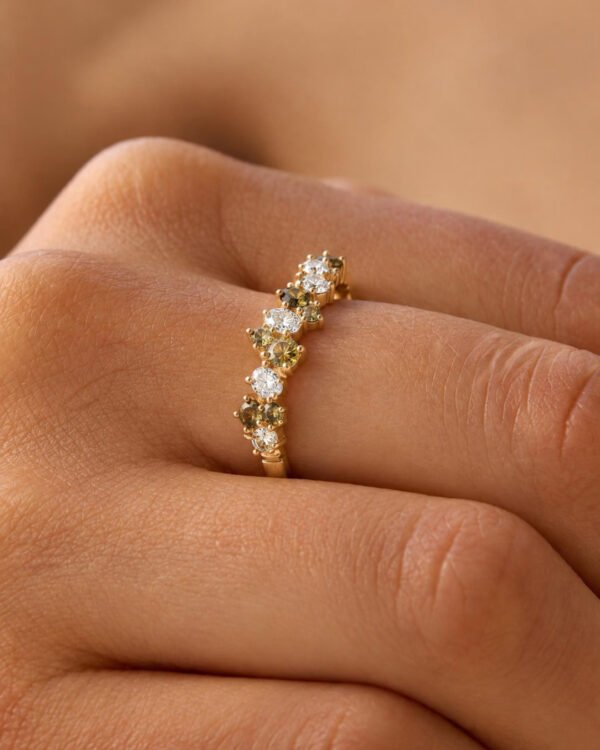 Bellina bague couronne zircons verts et blancs plaqué or 18 carats Cénélia