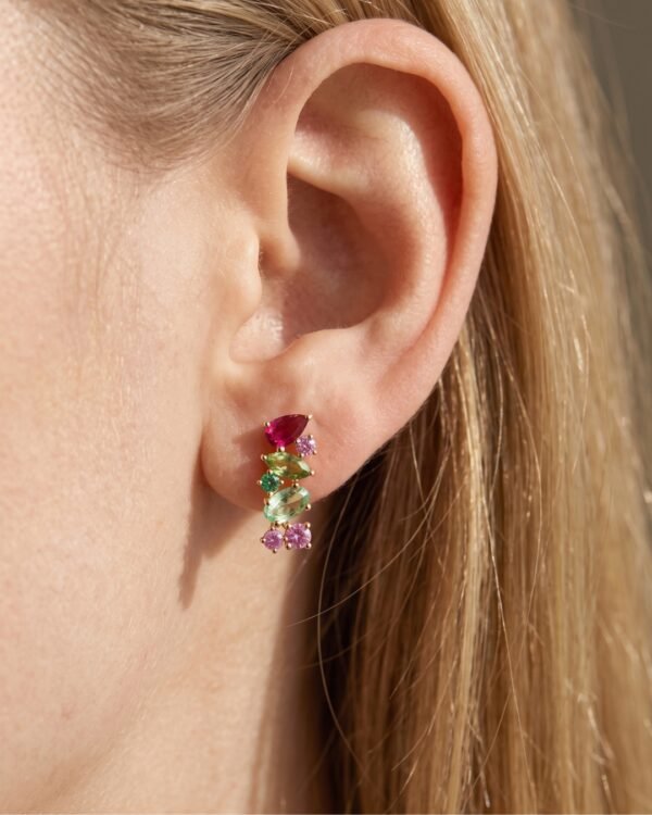 boucles d’oreilles zircons roses et verts Kaleia