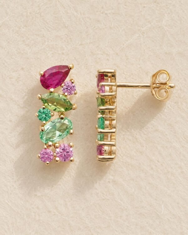 boucles d’oreilles zircons roses et verts Kaleia Cénélia
